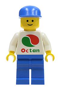 Male with Octan Shirt Minifigure - Minifigure with Octan logo wearing white logo cap and blue legs - oct052