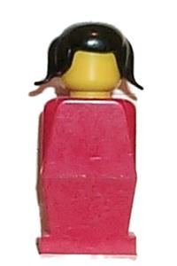 Legoland Figure Black Pigtails Hair - Legoland figure with red torso and legs, and black pigtails hair - old001