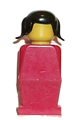 Legoland figure with red torso and legs, and black pigtails hair - old001