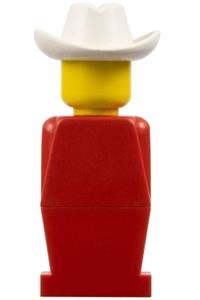Legoland Figure White Cowboy Hat - Legoland figure with red legs and torso, wearing a white cowboy hat - old003