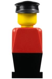 Legoland Figure Black Hat - A Legoland figure with a red torso, black legs, and wearing a black hat - old004