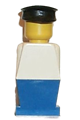 Legoland figure with a white torso, blue legs, and black hat - old005
