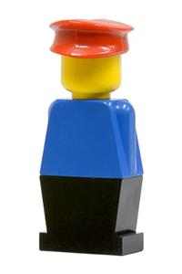 Legoland Figure Red Hat Minifigure - Legoland figure wearing a red hat, blue torso, and black legs - old010