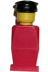 Legoland Figure Black Hat - Legoland figure with a red torso wearing red legs and a black hat - old012