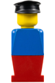 Legoland figure in black hat with blue torso and red legs - old013