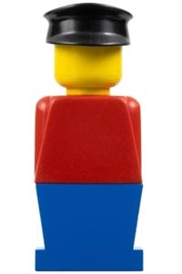 Legoland Figure Black Hat - Legoland figure with red torso, wearing blue legs and a black hat - old014