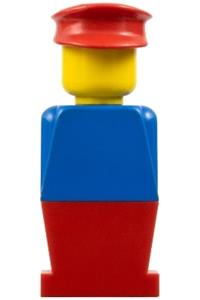 Legoland Figure Red Hat Minifigure - Legoland figure with a blue torso, red legs, and wearing a red hat - old015