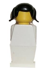 Legoland Figure Black Pigtails Hair - Legoland figure with white torso and legs, featuring black pigtails hair - old021
