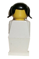 Legoland figure with white torso and legs, featuring black pigtails hair - old021