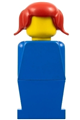 Legoland figure with blue torso and legs, and red pigtails hair - old022