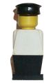 Legoland figure with a white torso, black legs, and a black hat - old024