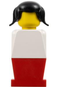 Legoland Figure Black Pigtails Hair - Legoland figure with white torso, red legs, and black pigtails hair - old026