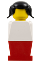 Legoland figure with white torso, red legs, and black pigtails hair - old026