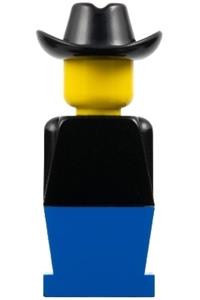 Legoland Figure Black Cowboy Hat - Legoland figure wearing a black cowboy hat, with black torso and blue legs - old027