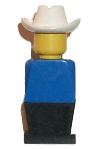 Legoland Figure White Cowboy Hat - Legoland figure wearing a white cowboy hat with a blue torso and black legs - old029