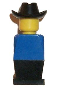 Legoland Figure Black Cowboy Hat - Legoland figure wearing a blue torso, black legs, and topped with a black cowboy hat - old030