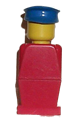 Legoland figure wearing red torso and legs, topped with a blue hat - old031