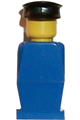 Legoland figure with blue torso and legs, wearing a black hat - old035
