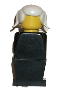 Legoland Figure White Pigtails Hair - Legoland figure with black torso, black legs, and white pigtails hair - old037