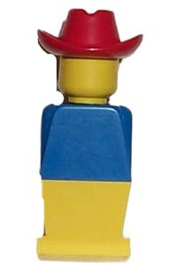 Legoland Figure Red Cowboy Hat - Legoland figure wearing a red cowboy hat with a blue torso and yellow legs - old041