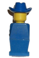 Legoland figure with blue torso and legs wearing a blue cowboy hat - old042