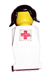 Legoland - White Torso, White Legs, Black Pigtails Hair, Red Cross Sticker old046s