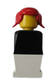 Legoland figure with black torso, white legs, and red pigtails hair - old050