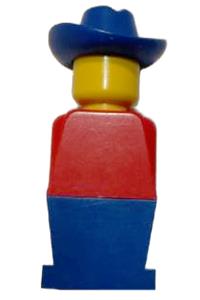 Legoland Figure Blue Cowboy Hat - Legoland figure with a red torso, blue legs, and a blue cowboy hat - old051