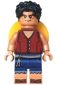 Monkey D. Luffy Minifigure - Monkey D. Luffy wearing a straw hat on his back - op007
