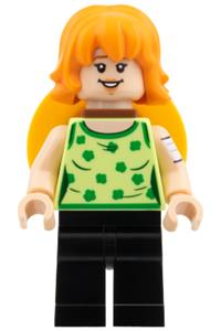 Nami Minifigure - Nami wearing a yellowish green top with a straw hat on her back - op010