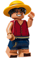 Monkey D. Luffy with straw hat, black hair, and open mouth smile/angry expression - op018