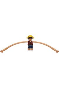 Monkey D. Luffy Minifigure - Monkey D. Luffy with stretched arms, wearing a straw hat with black hair and a closed-mouth grin - op044
