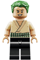 Roronoa Zoro with hair, wearing a tan shirt, showing an open mouth scowl or open mouth grin - op045