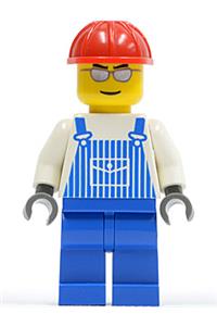 Overalls Striped Blue with Pocket, Blue Legs, Red Construction Helmet, Silver Glasses and Eyebrows ovr030