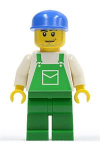 Overalls Green with Pocket, Green Legs, Blue Cap with Short Curved Bill, Smirk and Stubble Beard ovr037a