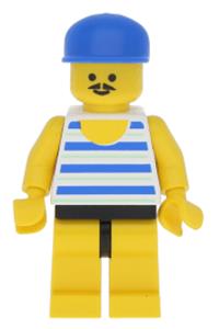 Paradisa Male Minifigure - Horizontal Blue/White Stripes, Yellow Legs, Blue Cap - par027