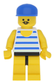 Horizontal Blue/White Stripes, Yellow Legs, Blue Cap - par027