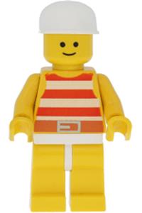 Paradisa Female Minifigure - Minifigure with red and white stripes shirt, yellow legs, and a white cap - par034
