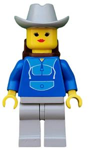 Paradisa Male in Jogging Suit - Minifigure wearing a jogging suit, light gray legs, a light gray cowboy hat, and a backpack - par046