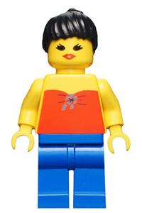 Paradisa Red Halter Top Minifigure - Minifigure with a red halter top, black ponytail hair, and blue legs - par050