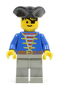 Pirate with Blue Jacket, Light Gray Legs, Black Pirate Triangle Hat pi005