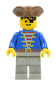Pirate with a brown pirate triangle hat, blue jacket, and light gray legs - pi008