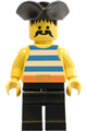 Pirate wearing a black pirate triangle hat and a blue/white stripes shirt with black legs - pi017