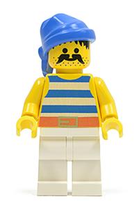 Pirate Minifigure - Pirate with a blue/white stripes shirt, white legs, and a blue bandana - pi019