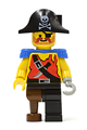 Pirate with a shirt with knife, black leg with peg leg, black pirate hat with skull, and blue epaulettes - pi023