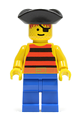 Pirate with Red / Black Stripes Shirt, Blue Legs, Black Pirate Triangle Hat - pi026