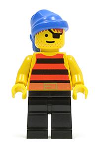 Pirate Gonzo Goldbar Minifigure - Pirate wearing a red and black stripes shirt, with black legs and a blue bandana - pi027