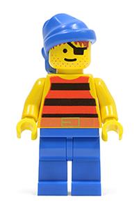 Pirate Gonzo Goldbar Minifigure - Pirate with red/black stripes shirt, blue legs, and a blue bandana - pi028