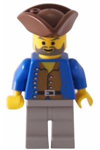 Pirate Minifigure - Pirate with Brown Shirt, Light Gray Legs, Brown Pirate Triangle Hat - pi037