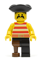Pirate with red/white stripes shirt, black legs with peg leg, and black pirate triangle hat - pi038